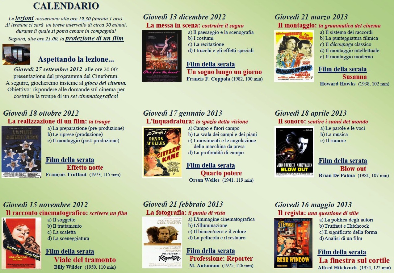 Calendario delle proiezioni 2010-2011